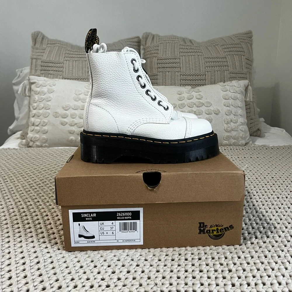 Dr. Martens White Combat Boots with Chunky Platform - Picture 4 of 6